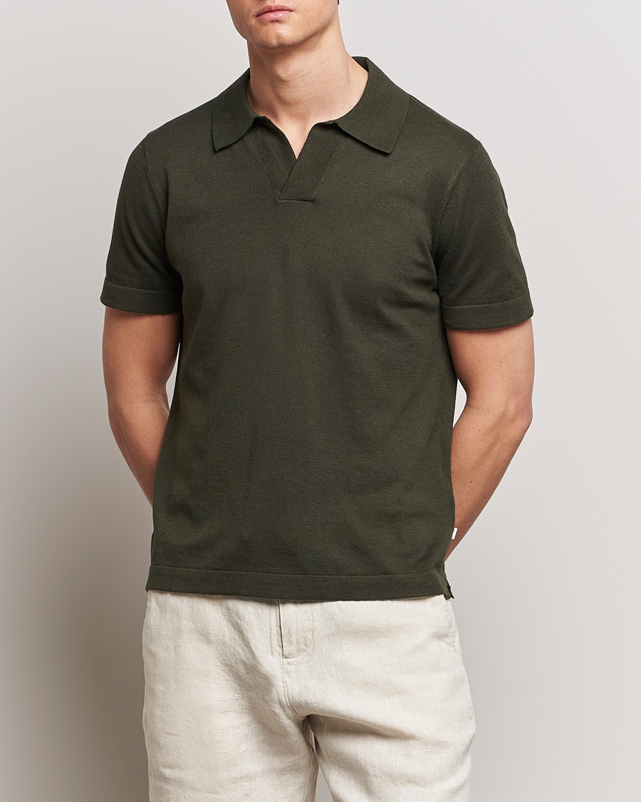 Heren | Poloshirts met korte mouwen | NN07 | Ryan Cotton/Linen Polo Rosin Green