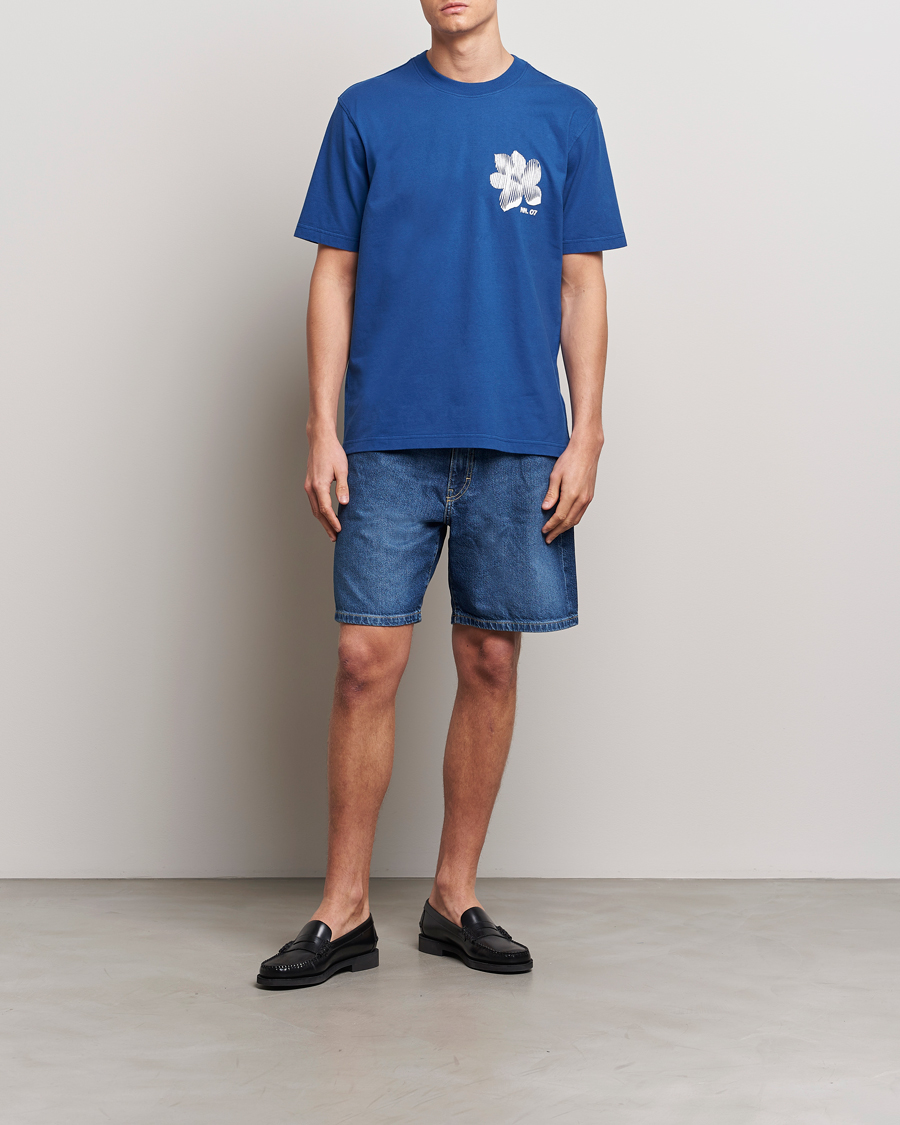 Heren | T-shirts | NN07 | Adam Printed Crew Neck T-Shirt Blue Quartz