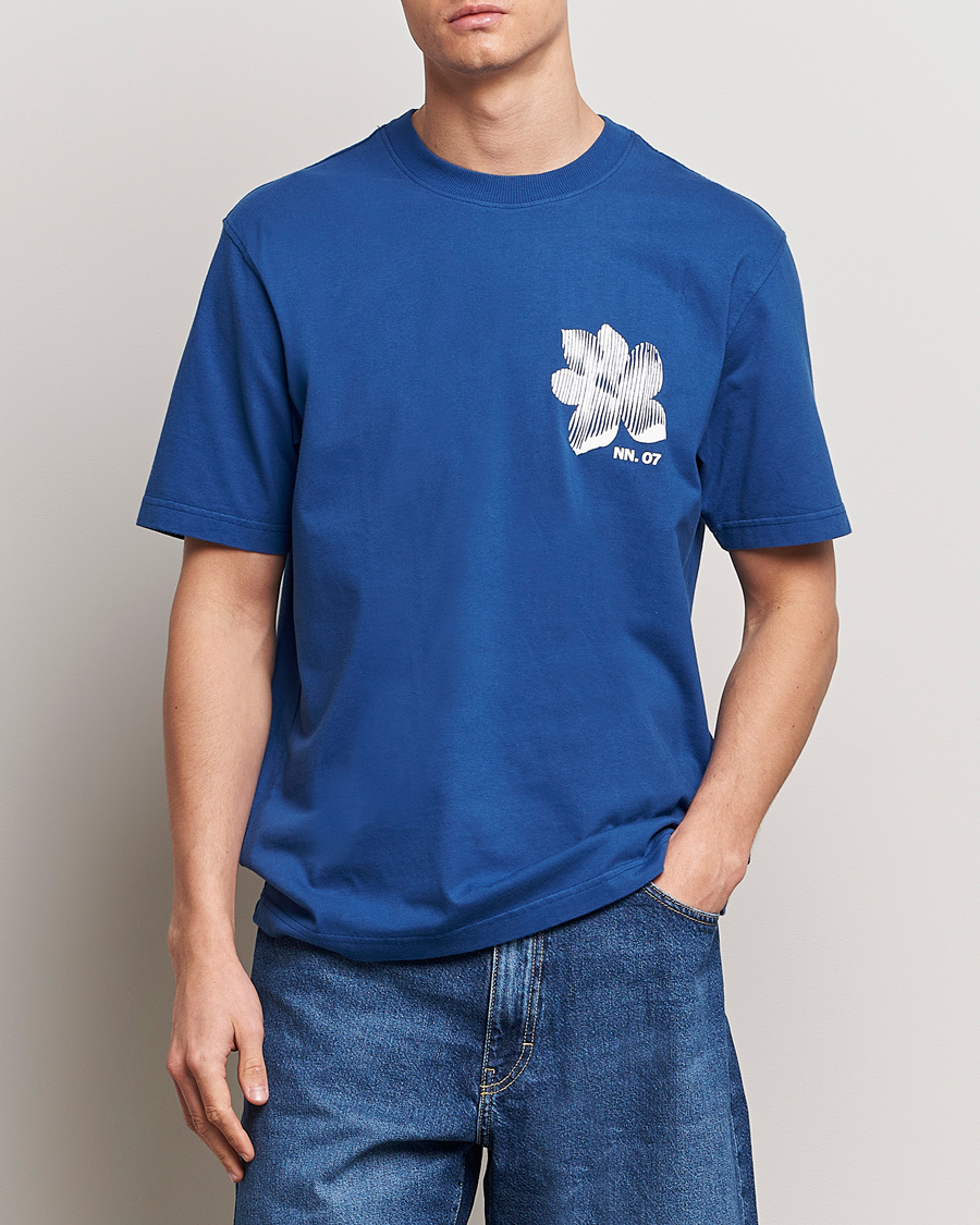 Heren | T-shirts | NN07 | Adam Printed Crew Neck T-Shirt Blue Quartz