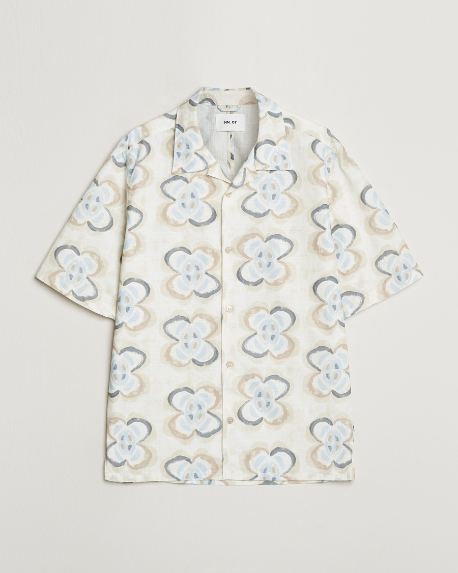Heren | Overhemden | NN07 | Ole Printed Short Sleeve Shirt Ecru Multi