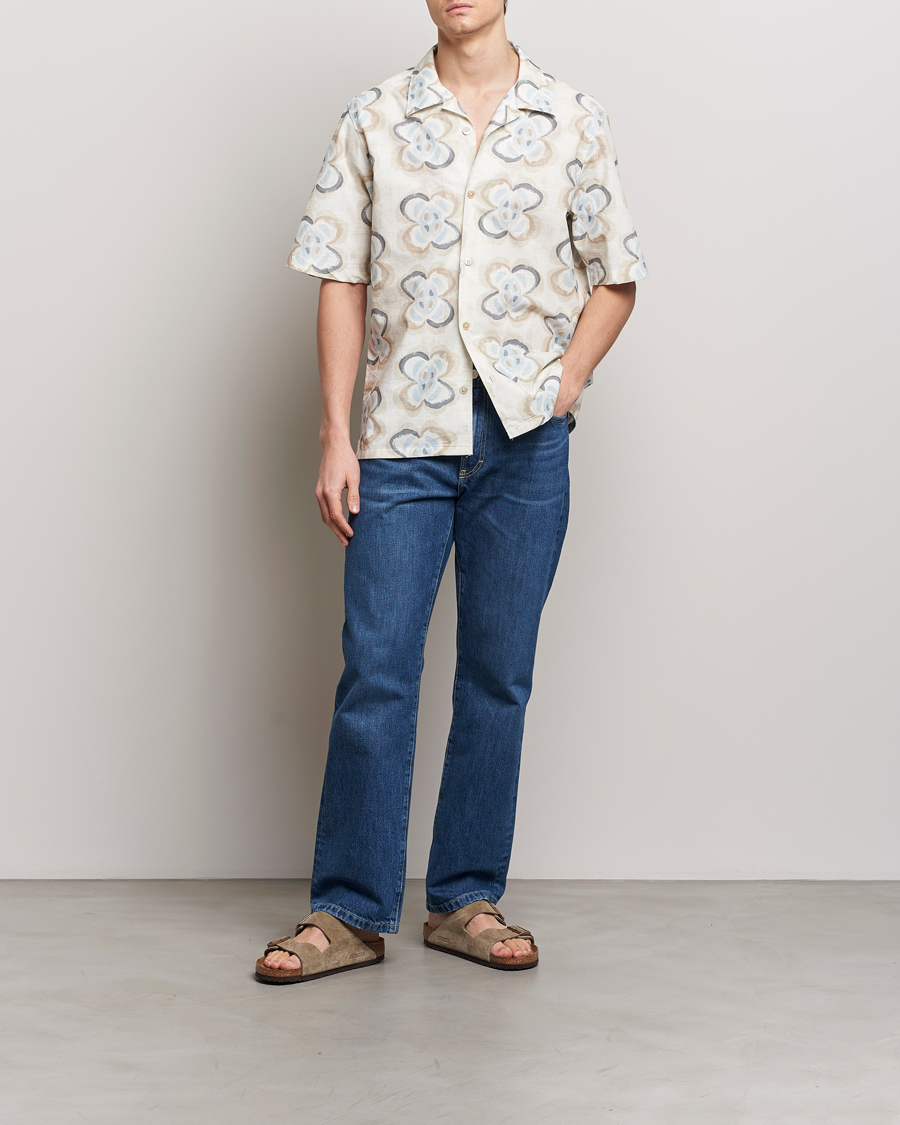 Heren | Overhemden | NN07 | Ole Printed Short Sleeve Shirt Ecru Multi