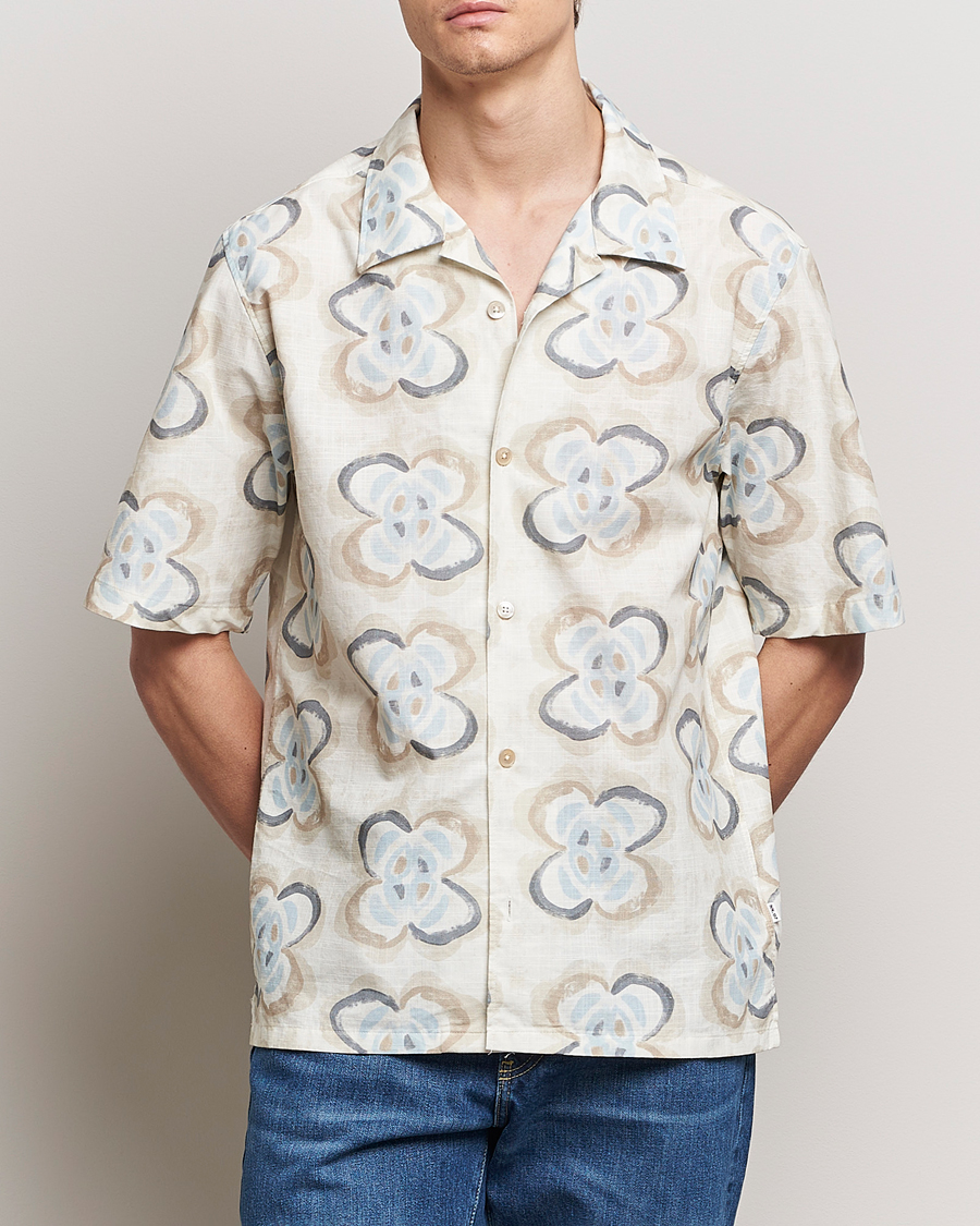 Heren | Overhemden met korte mouwen | NN07 | Ole Printed Short Sleeve Shirt Ecru Multi