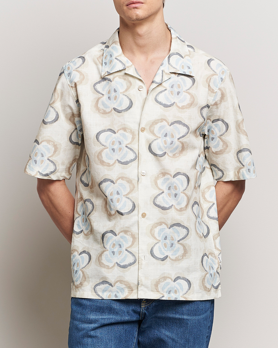 Heren | Overhemden | NN07 | Ole Printed Short Sleeve Shirt Ecru Multi
