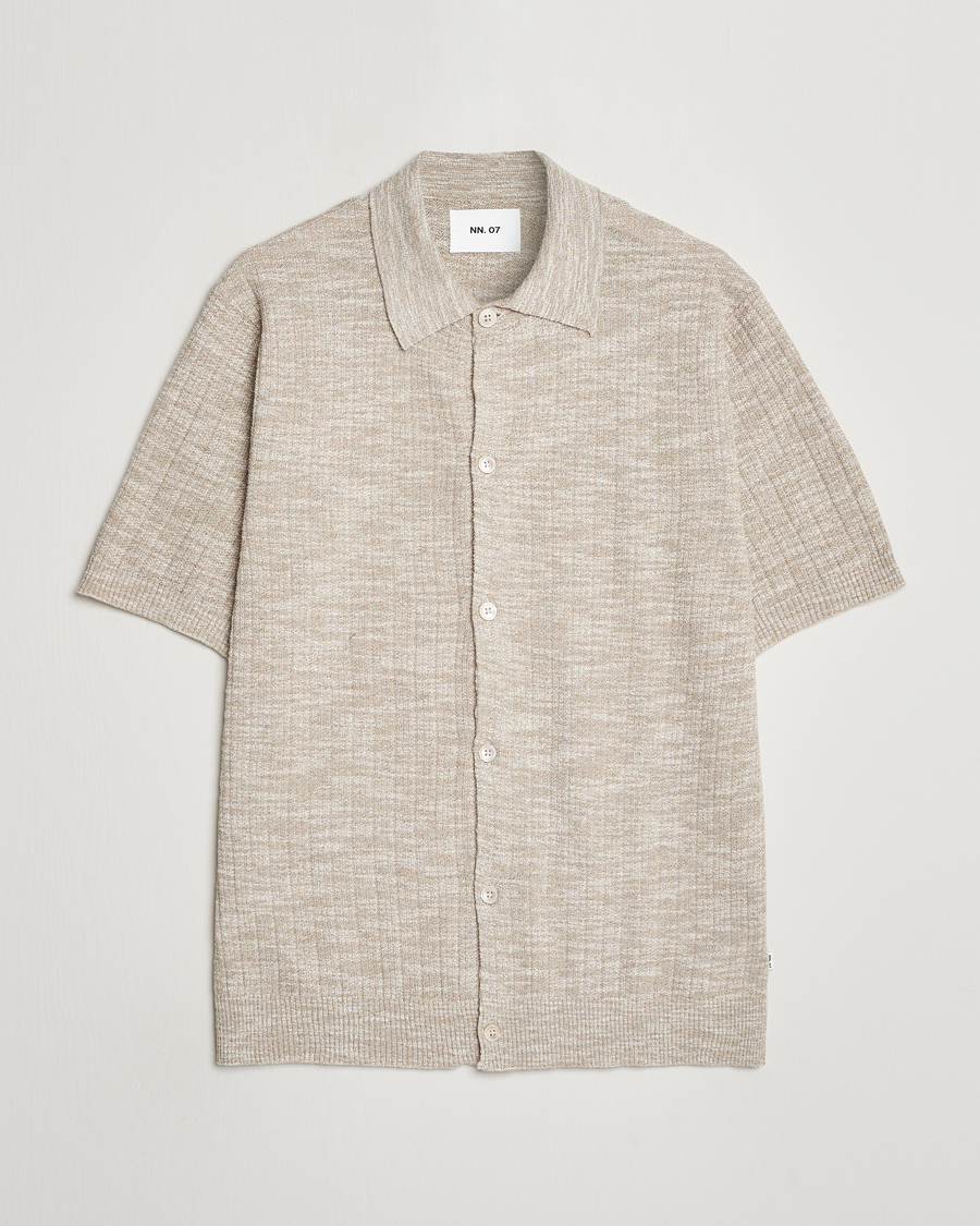Heren | Overhemden | NN07 | Nolan Knitted Shirt Sleeve Shirt Greige Melange