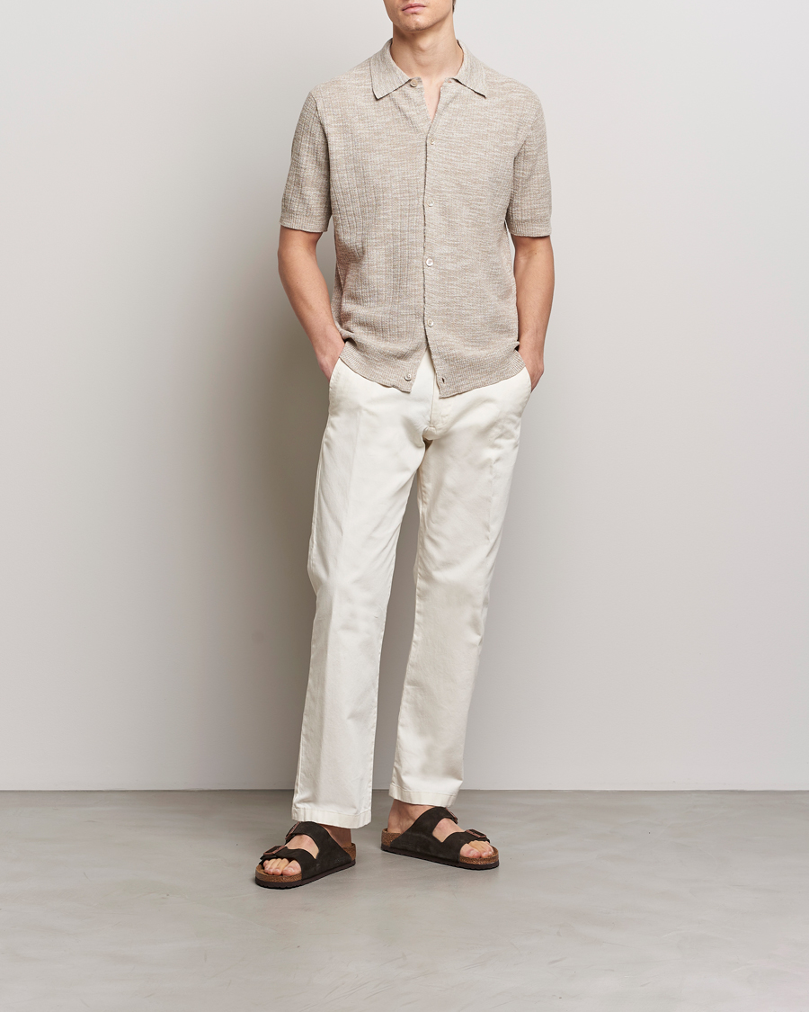 Heren | Overhemden | NN07 | Nolan Knitted Shirt Sleeve Shirt Greige Melange