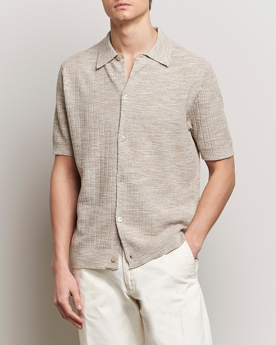 Heren | Overhemden met korte mouwen | NN07 | Nolan Knitted Shirt Sleeve Shirt Greige Melange