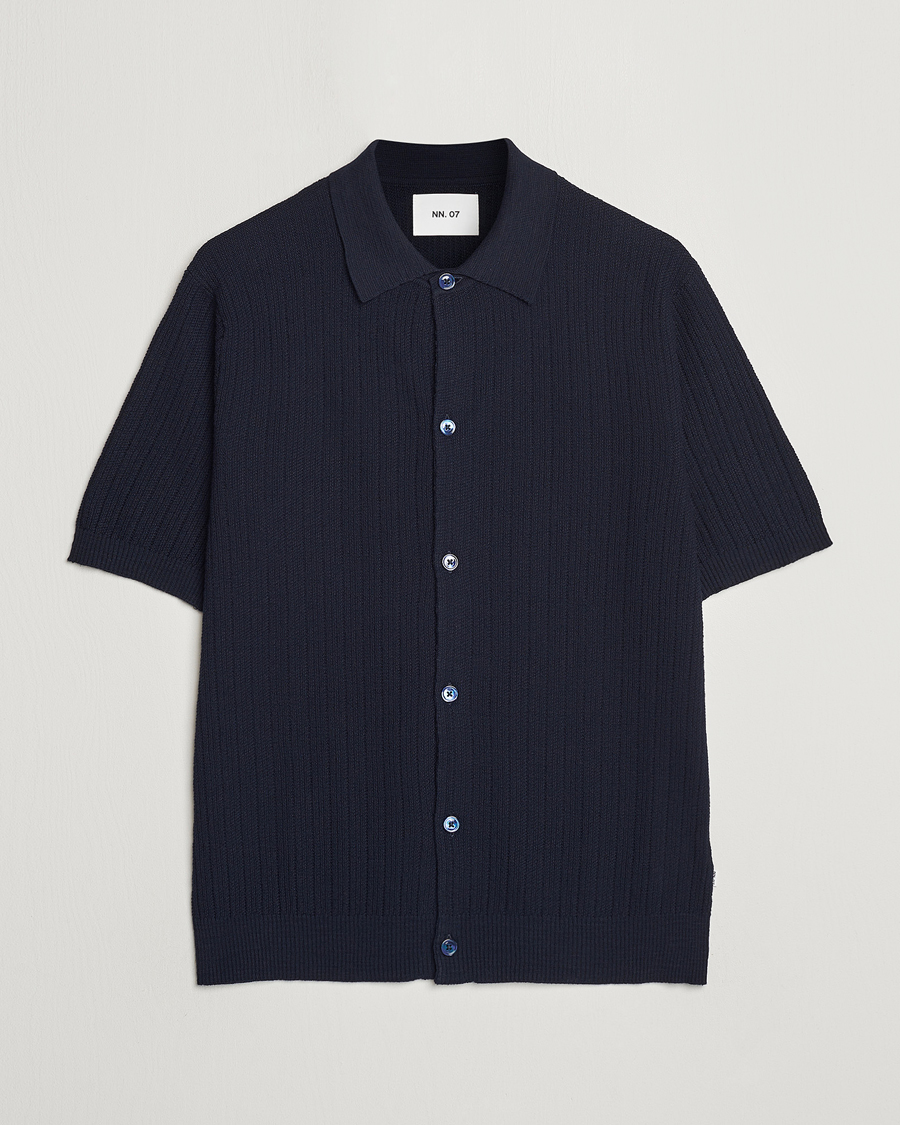 Heren | Overhemden | NN07 | Nolan Knitted Shirt Sleeve Shirt Navy Blue