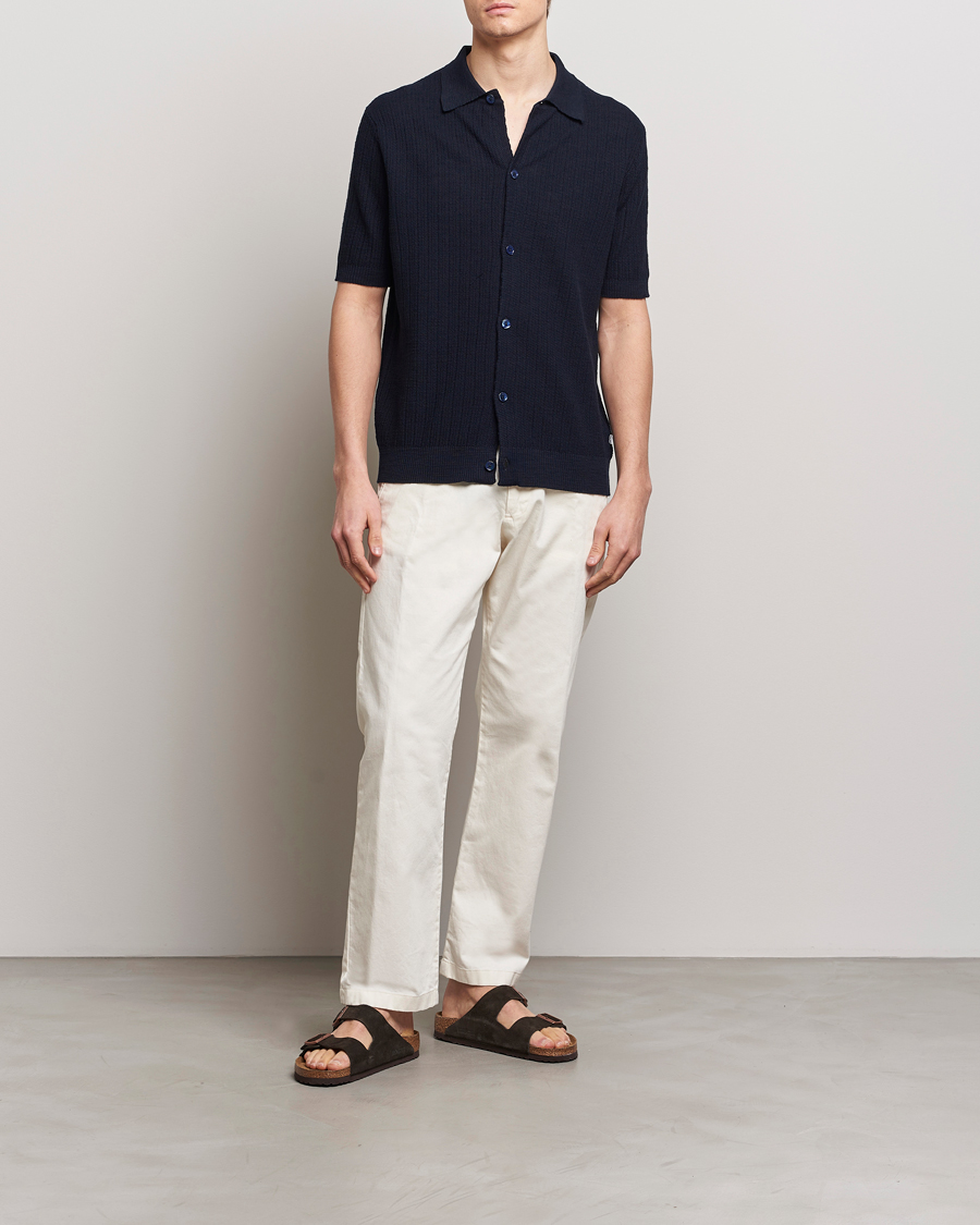 Heren | Overhemden | NN07 | Nolan Knitted Shirt Sleeve Shirt Navy Blue