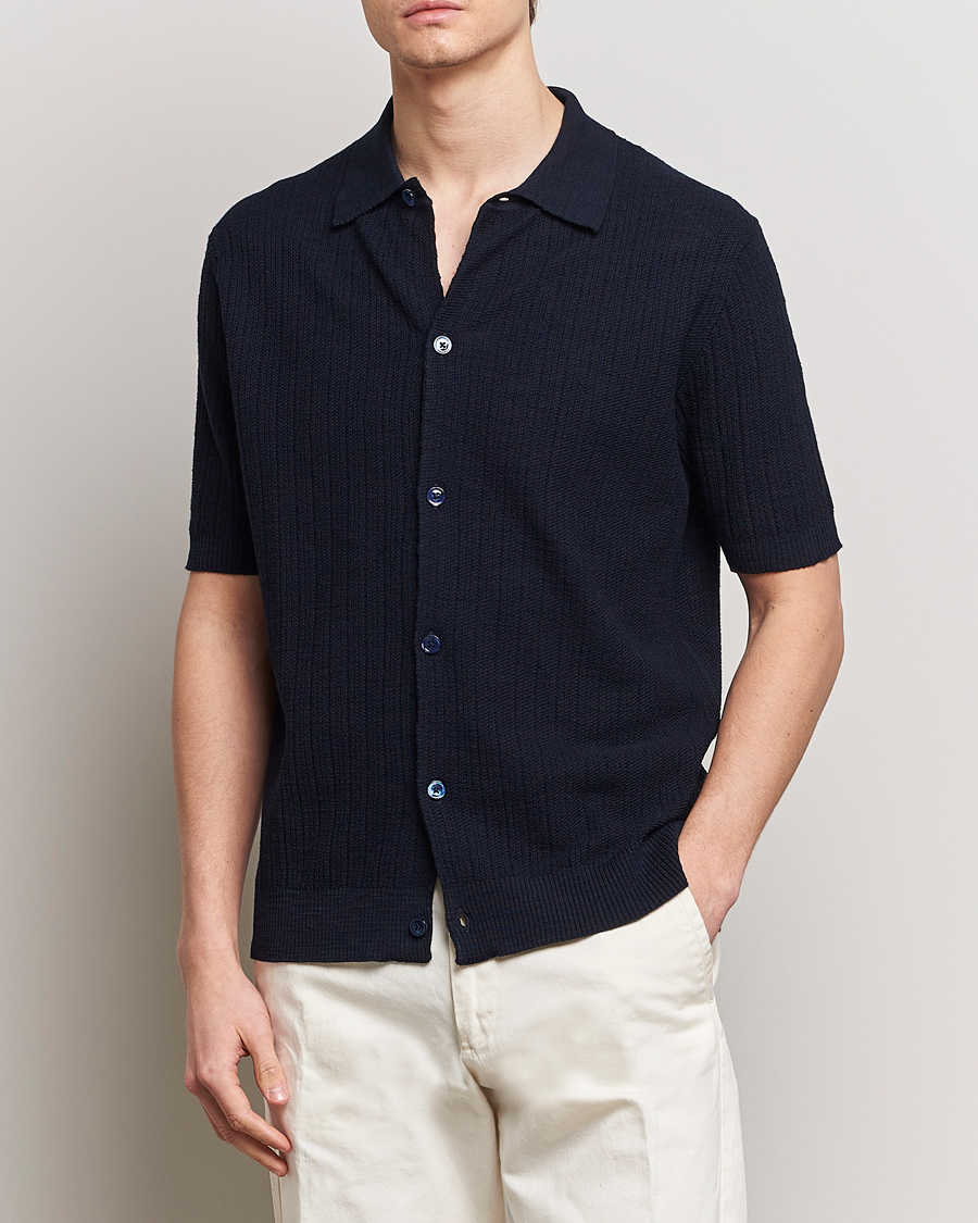 Heren |  | NN07 | Nolan Knitted Shirt Sleeve Shirt Navy Blue