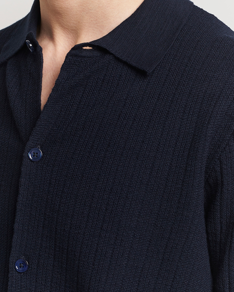 Heren | Overhemden | NN07 | Nolan Knitted Shirt Sleeve Shirt Navy Blue