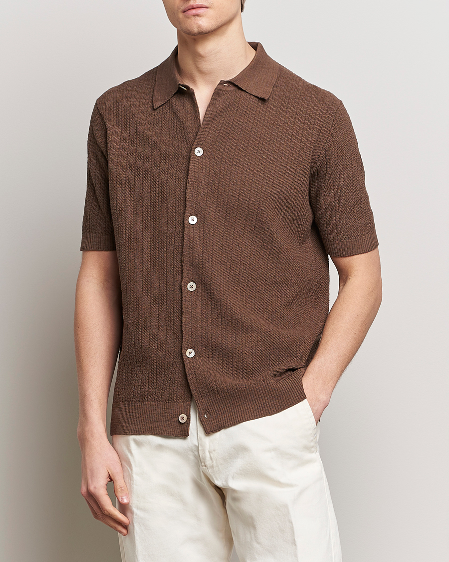 Heren | Overhemden met korte mouwen | NN07 | Nolan Knitted Shirt Sleeve Shirt Cocoa Brown