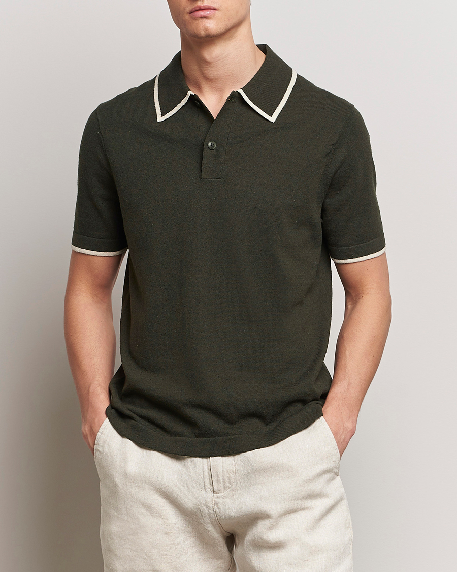 Heren | Poloshirts met korte mouwen | NN07 | Damon Silk/Cotton Knitted Polo Rosin Green
