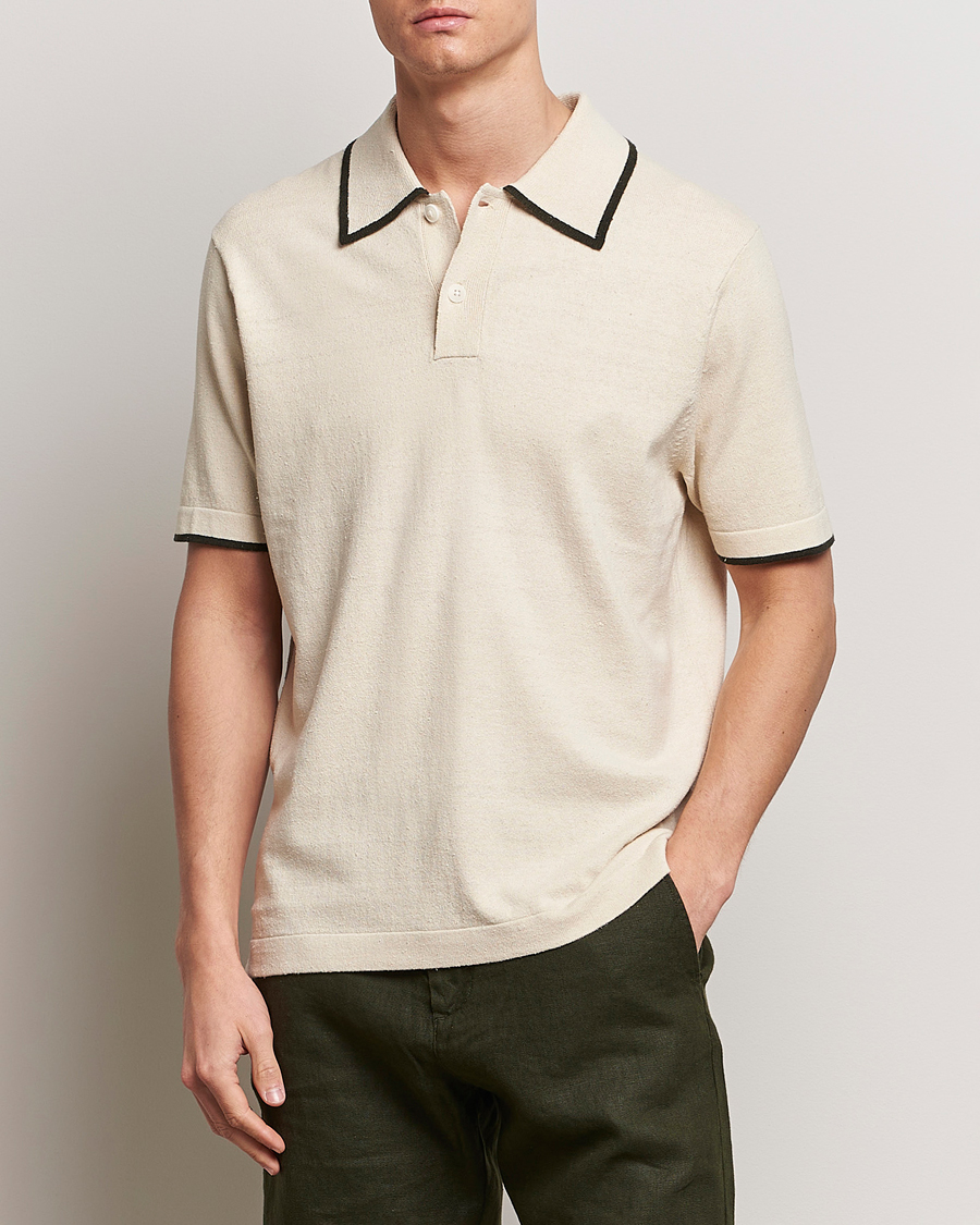Heren | Poloshirts met korte mouwen | NN07 | Damon Silk/Cotton Knitted Polo Oat