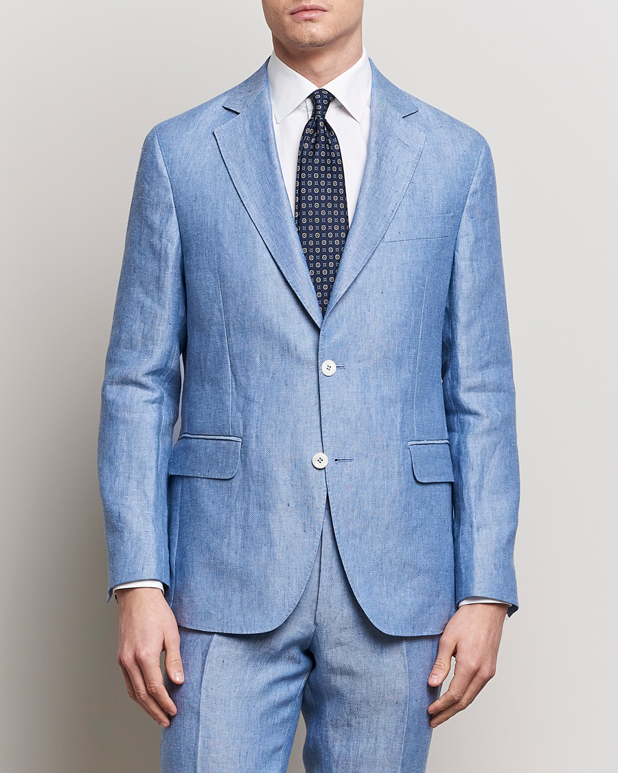 Heren | Pakjassen | Oscar Jacobson | Ferry Soft Linen Blazer Smog Blue