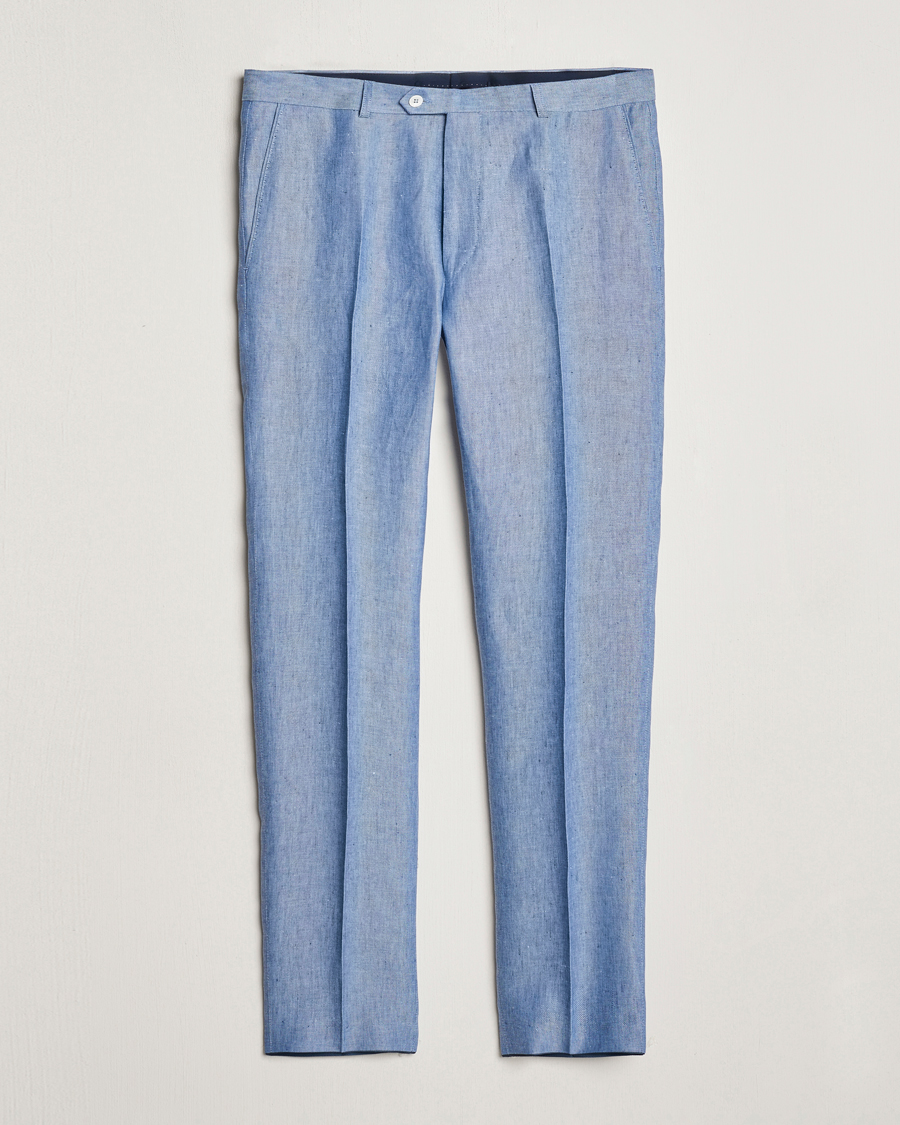 Heren | Broeken | Oscar Jacobson | Denz Linen Trousers Smog Blue