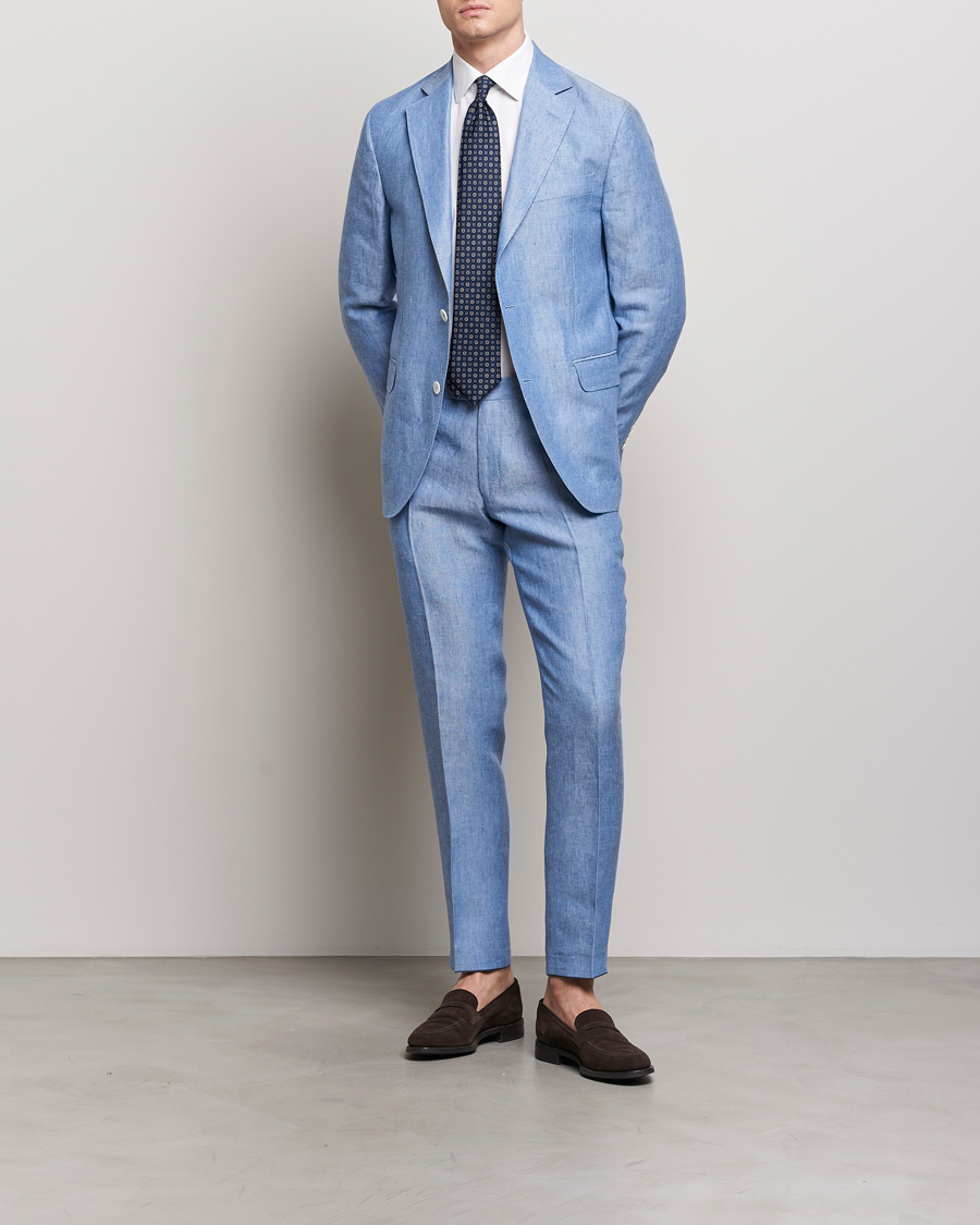 Heren | Broeken | Oscar Jacobson | Denz Linen Trousers Smog Blue
