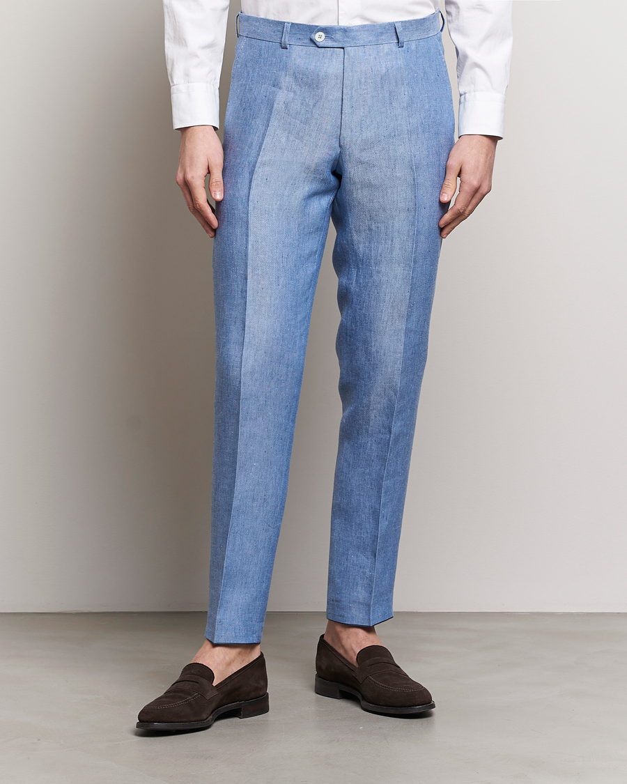 Heren |  | Oscar Jacobson | Denz Linen Trousers Smog Blue