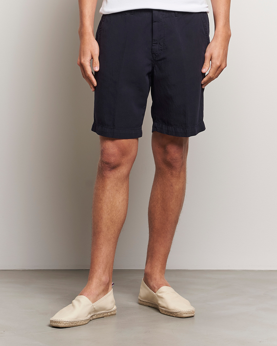 Heren |  | Oscar Jacobson | Poggio Washed Linen Shorts Navy