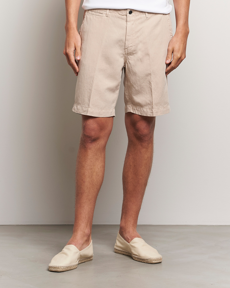 Heren |  | Oscar Jacobson | Poggio Washed Linen Shorts Beige