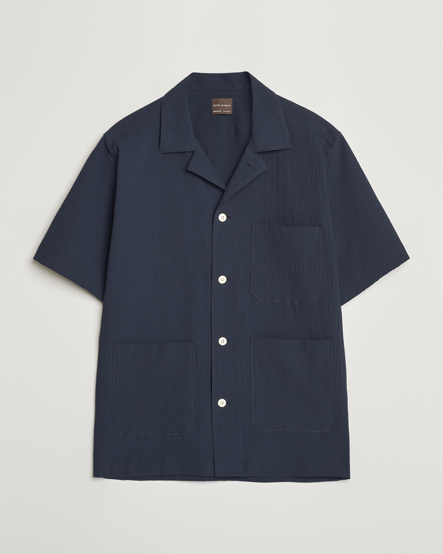 Heren | Overhemden | Oscar Jacobson | Hanks Reg Seersucker Shirt Navy