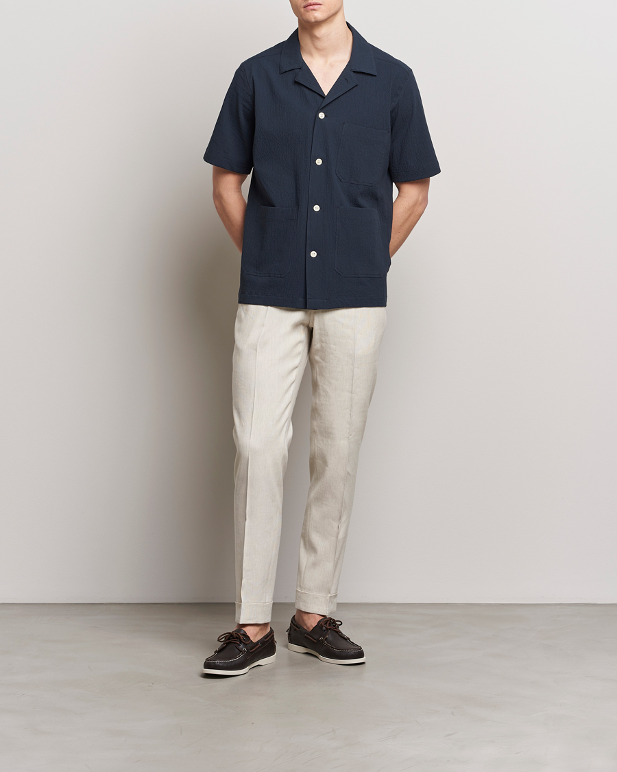 Heren | Overhemden | Oscar Jacobson | Hanks Reg Seersucker Shirt Navy