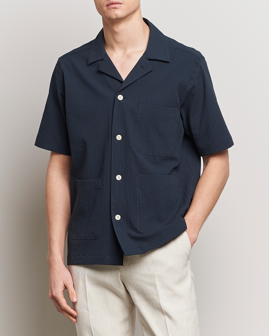 Heren | Overhemden | Oscar Jacobson | Hanks Reg Seersucker Shirt Navy