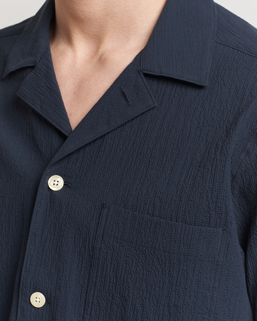 Heren | Overhemden | Oscar Jacobson | Hanks Reg Seersucker Shirt Navy