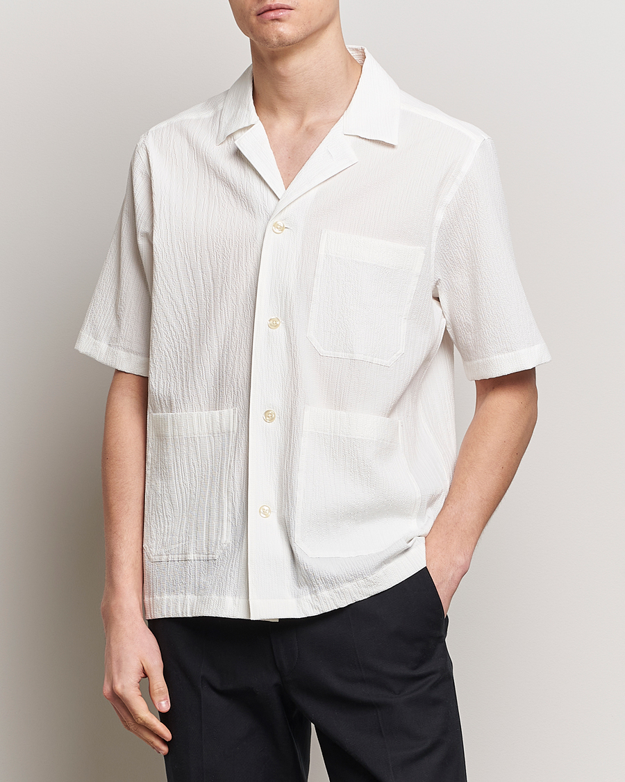 Heren | Overhemden met korte mouwen | Oscar Jacobson | Hanks Reg Seersucker Shirt White
