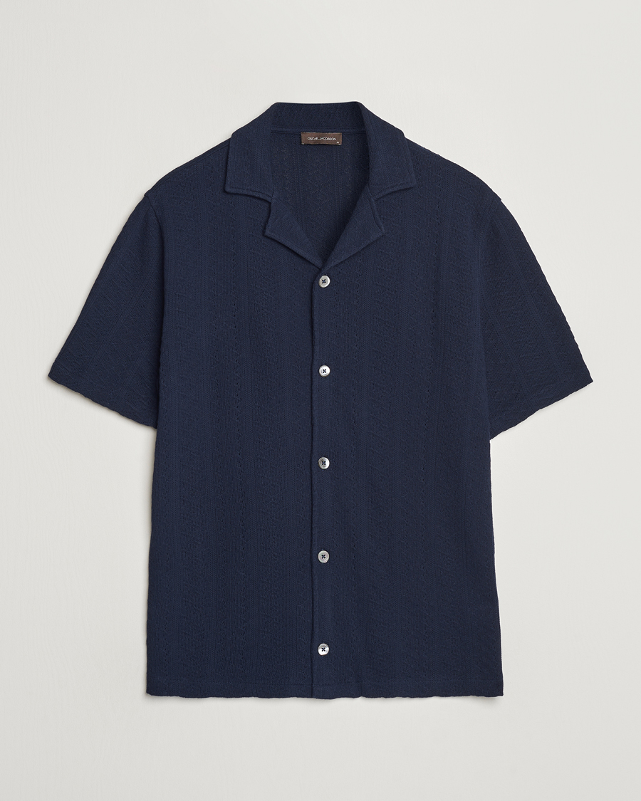 Heren | Overhemden | Oscar Jacobson | Mattis Reg Knitted Shirt Navy
