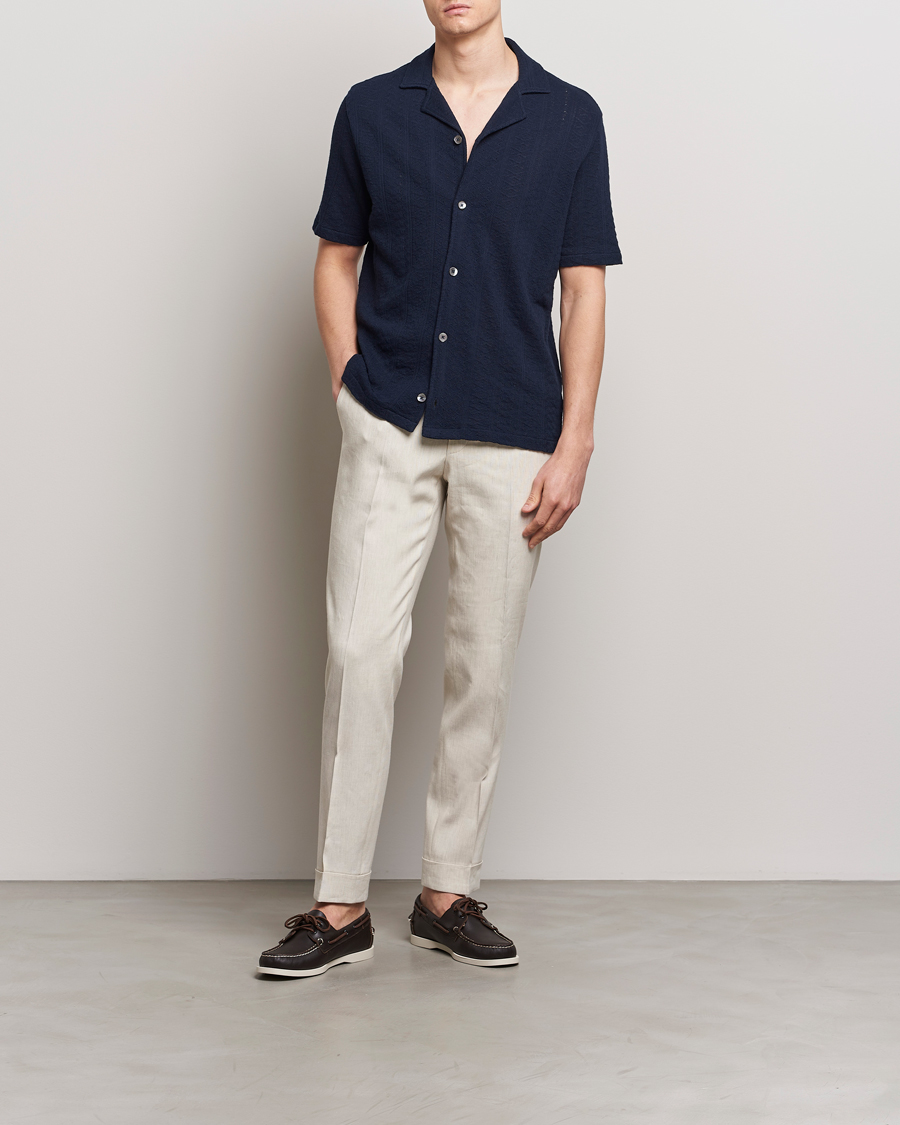 Heren | Overhemden | Oscar Jacobson | Mattis Reg Knitted Shirt Navy