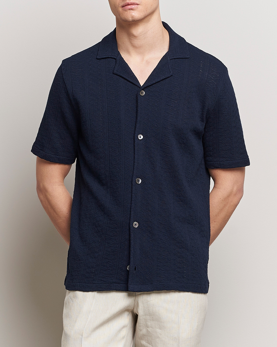 Heren | Overhemden | Oscar Jacobson | Mattis Reg Knitted Shirt Navy