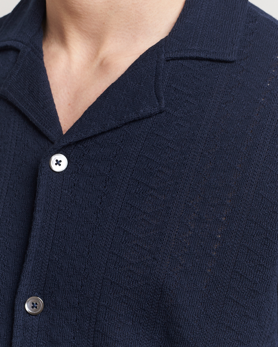 Heren | Overhemden | Oscar Jacobson | Mattis Reg Knitted Shirt Navy