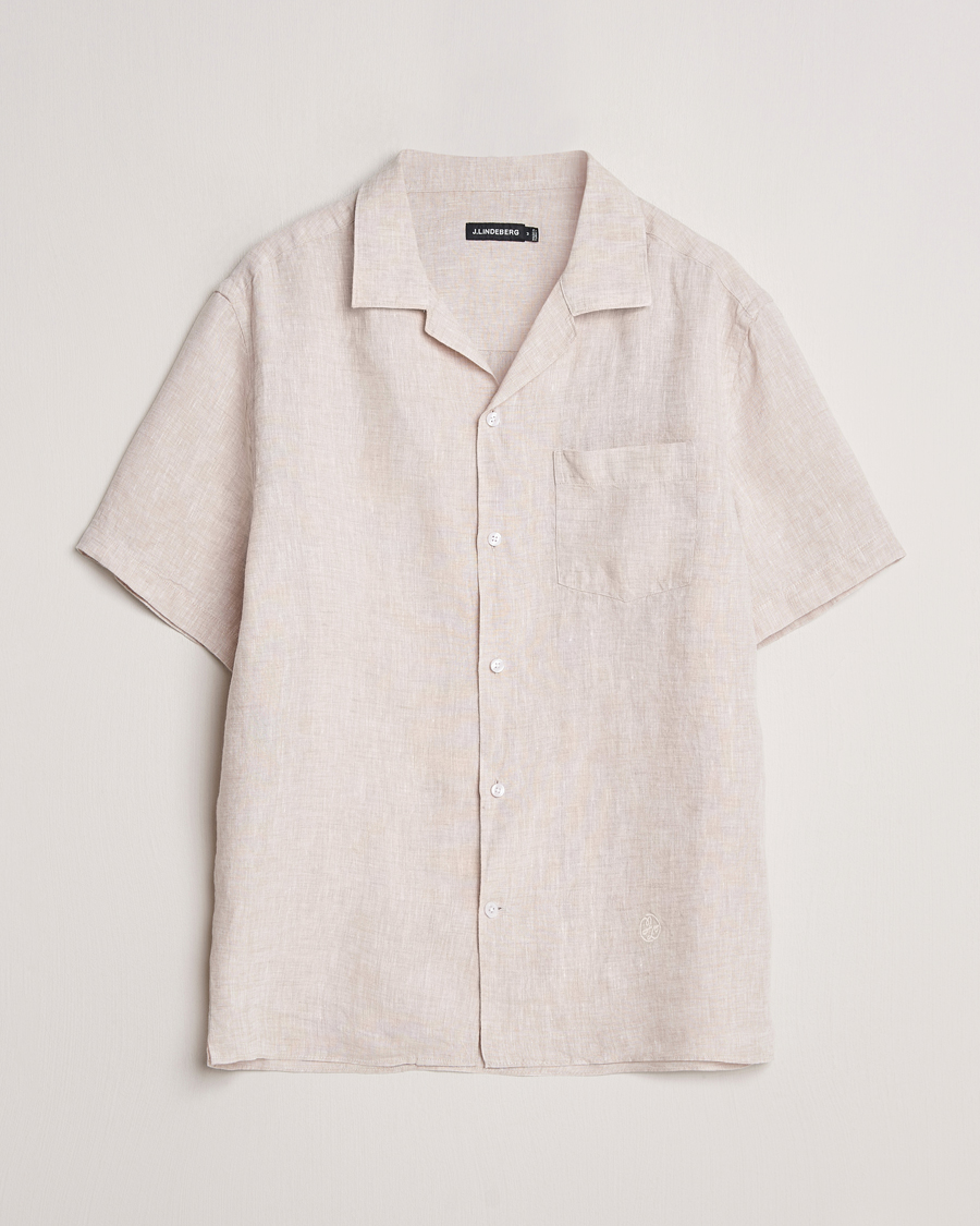 Heren | Overhemden | J.Lindeberg | Elio Linen Melange Shirt Safari Beige