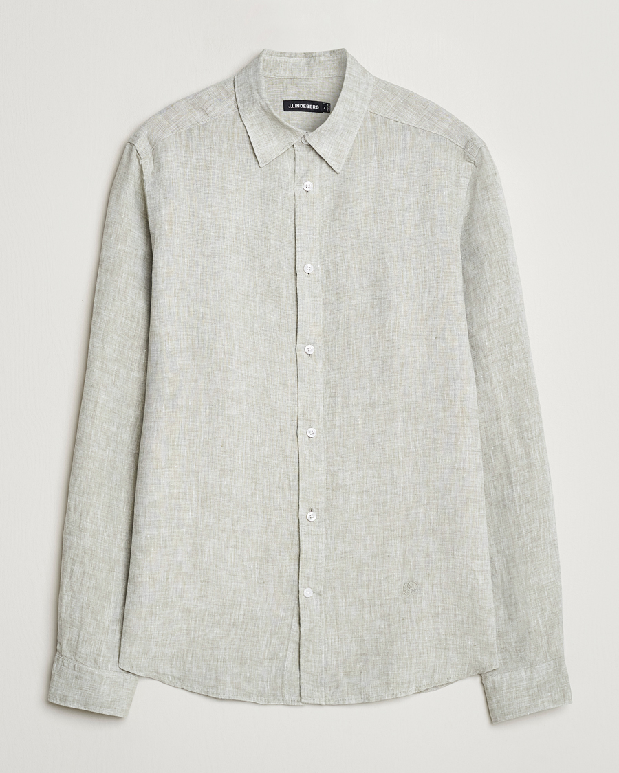 Heren | Overhemden | J.Lindeberg | Slim Linen Melange Shirt Oil Green
