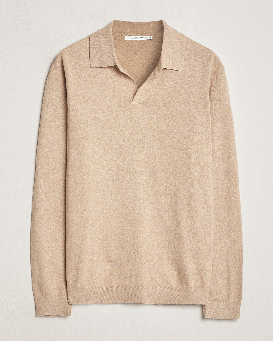 Heren | Truien | A Day's March | Manol Cotton Linen Polo Khaki