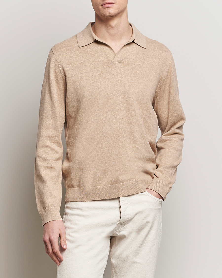 Heren | Business & Beyond | A Day's March | Manol Cotton Linen Polo Khaki