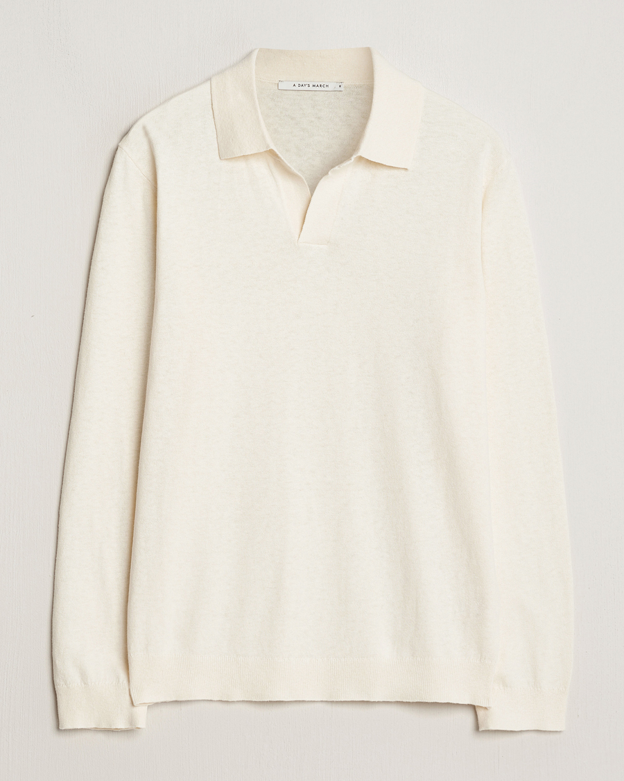 Heren | Truien | A Day's March | Manol Cotton Linen Polo Off White