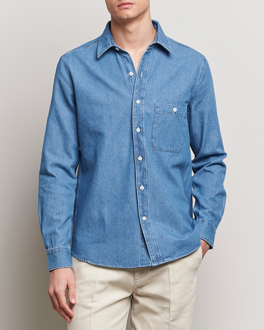 Heren | Spijker overhemden | A Day's March | Mason Sturdy Denim Shirt Light Blue
