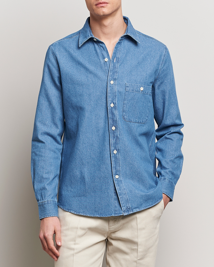 Heren | Overhemden | A Day's March | Mason Sturdy Denim Shirt Light Blue