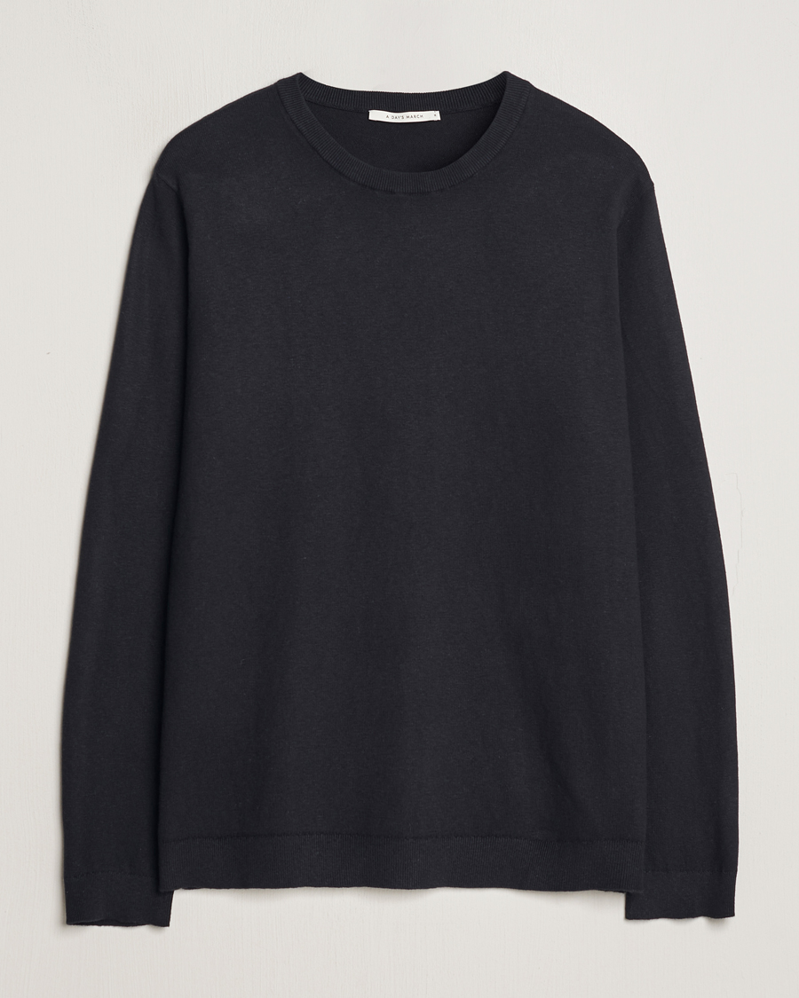 Heren | Truien | A Day's March | Alagon Cotton/Linen Crew Black