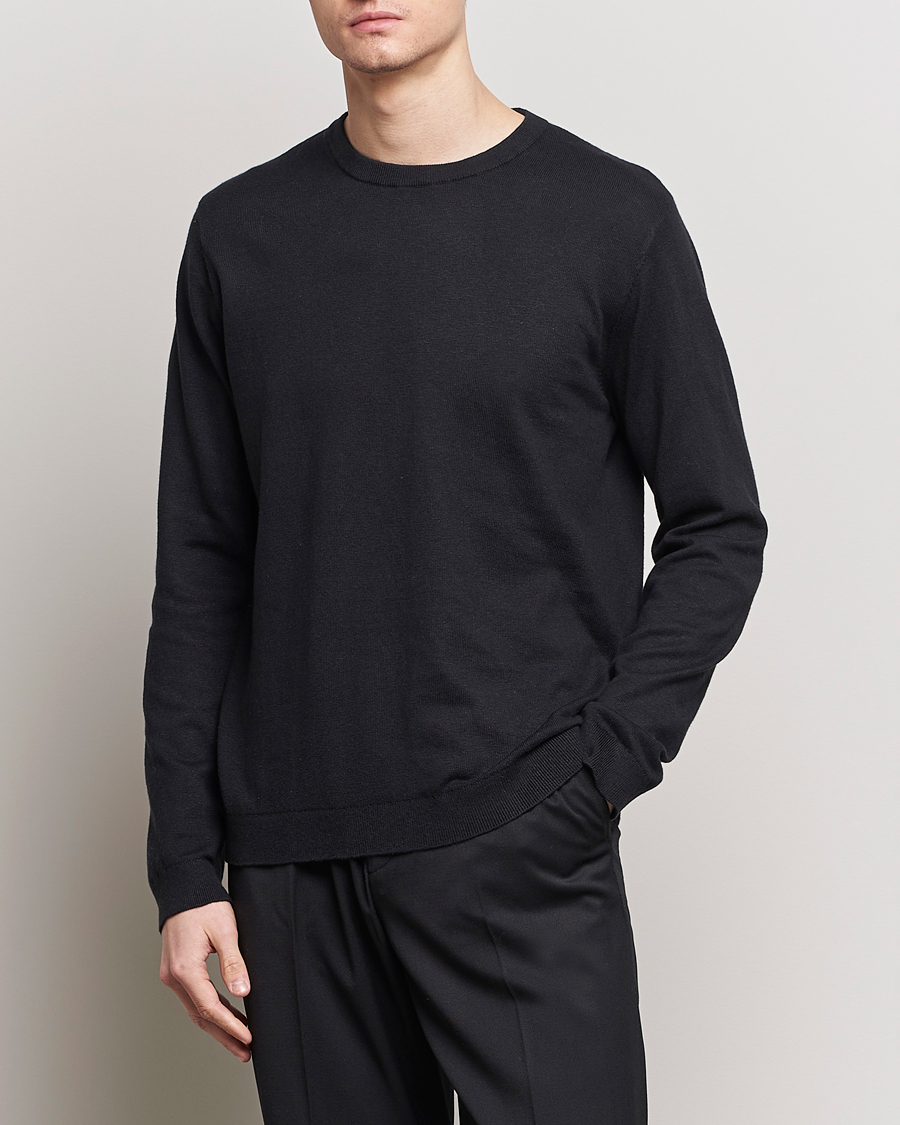 Heren | Gebreide truien | A Day's March | Alagon Cotton/Linen Crew Black