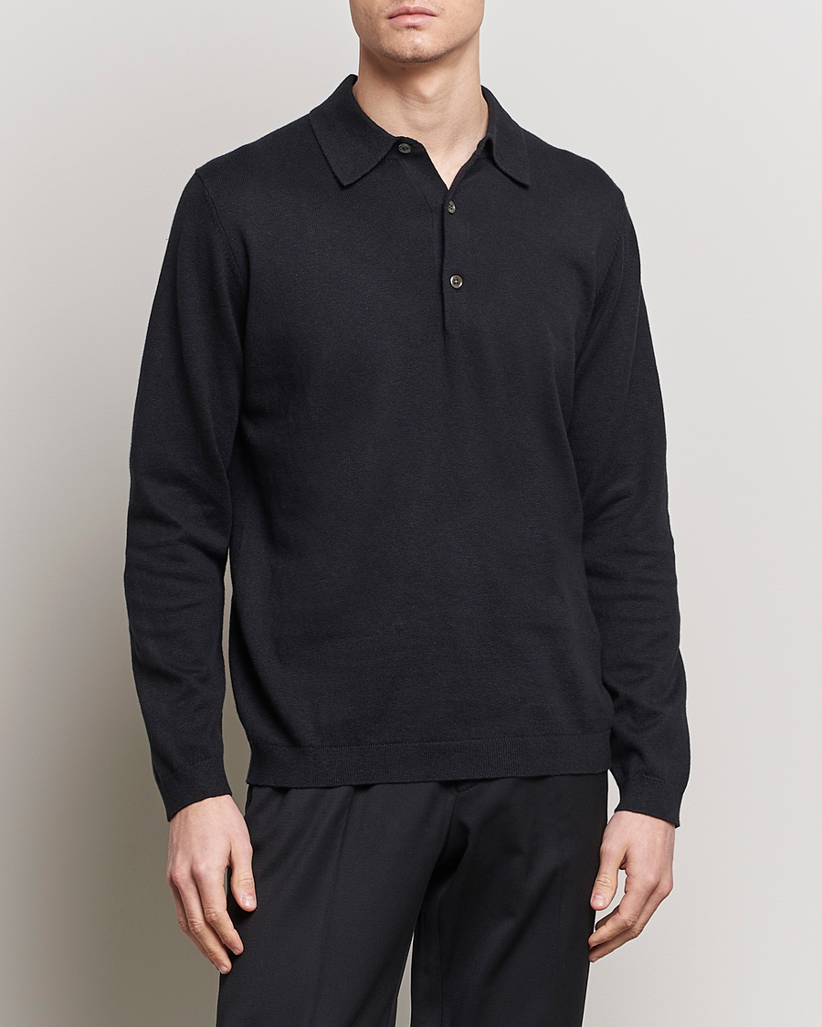 Heren | A Day's March | A Day's March | Ambroz Cotton/Linen Polo Black