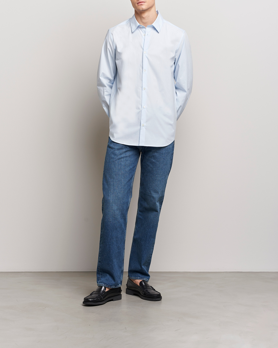 Heren | Overhemden | A Day's March | Tipton Poplin Shirt Sky Blue