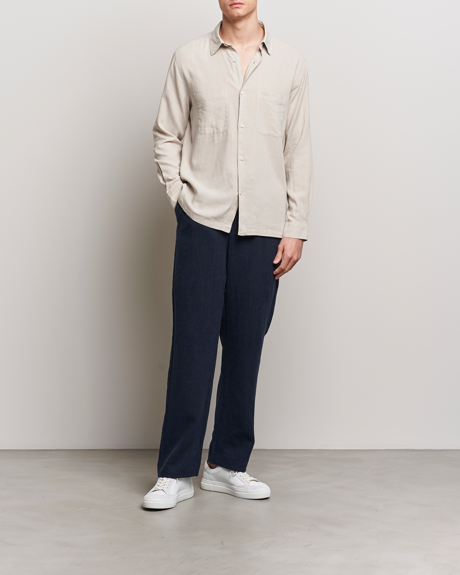 Heren |  | A Day\'s March | Balain Linen/Viscose Shirt Dove