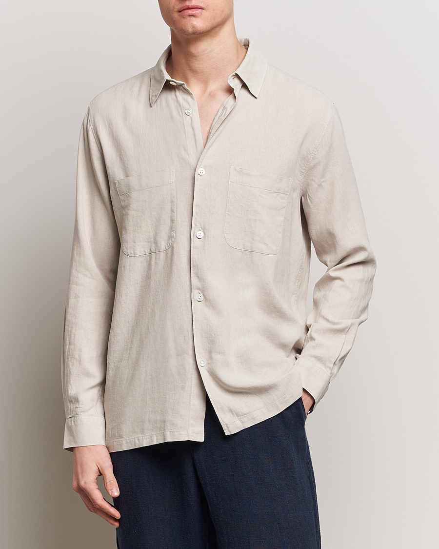 Heren | Afdelingen | A Day\'s March | Balain Linen/Viscose Shirt Dove