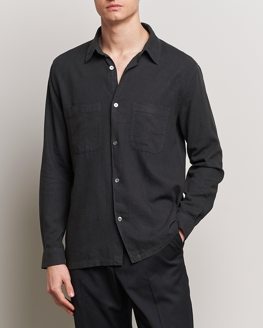 Heren | Casual | A Day's March | Balain Linen/Viscose Shirt Off Black