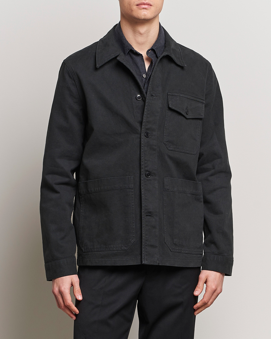 Heren | Overhemden | A Day's March | Patch Pocket Sturdy Twill Overshirt Off Black