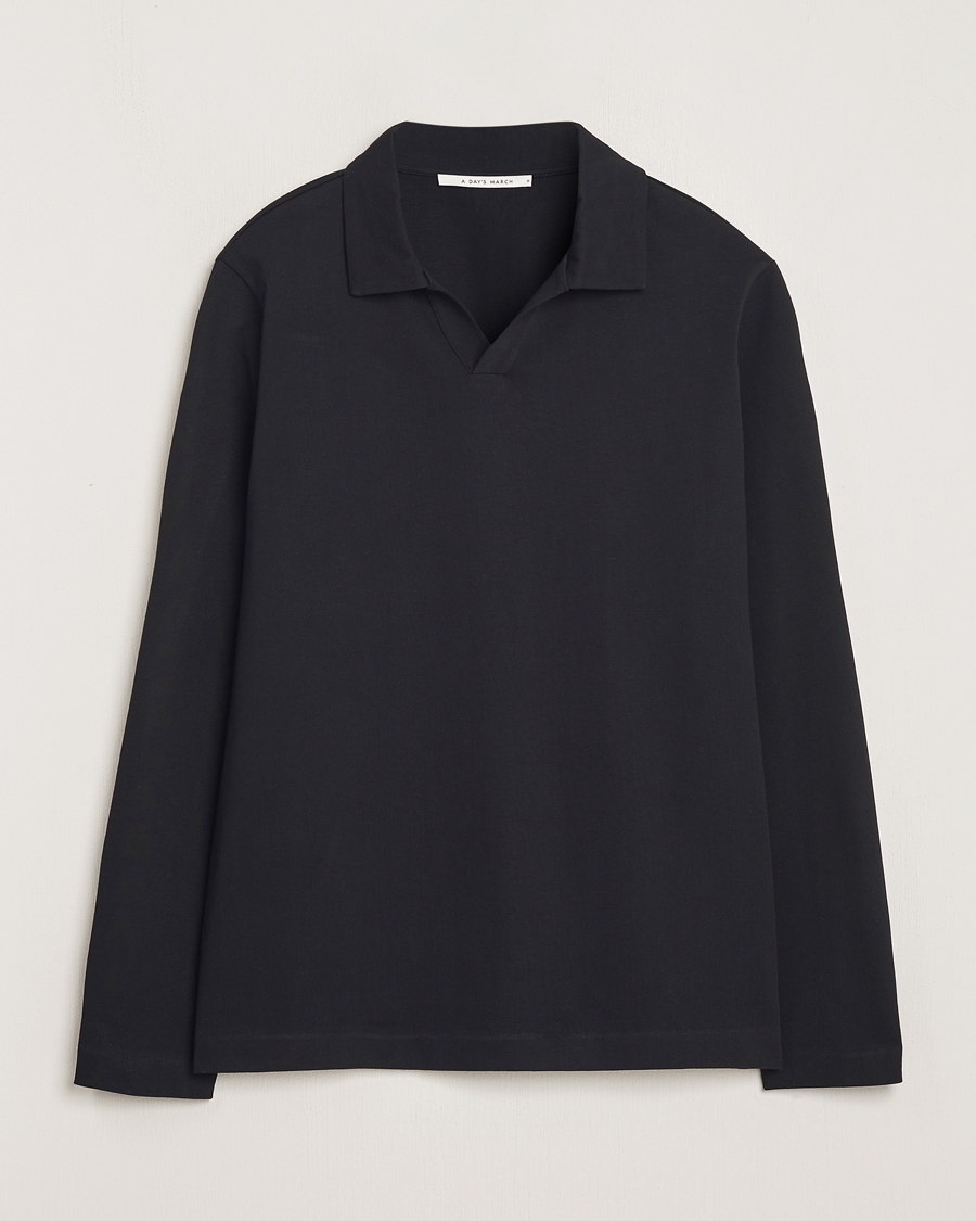 Heren | Truien | A Day's March | Branford Long Sleeve Polo Black