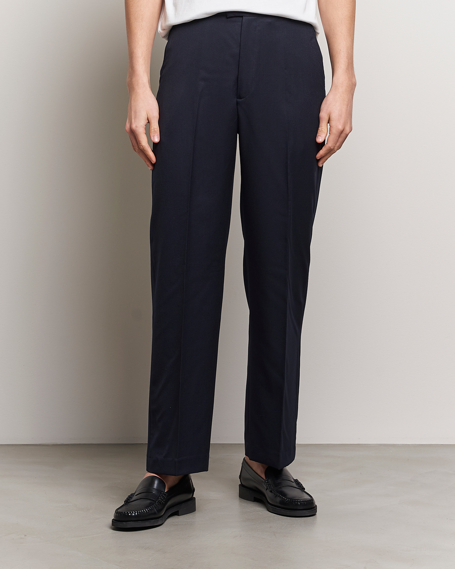 Heren | Broeken | A Day's March | Edward Relaxed Wool Trousers Navy