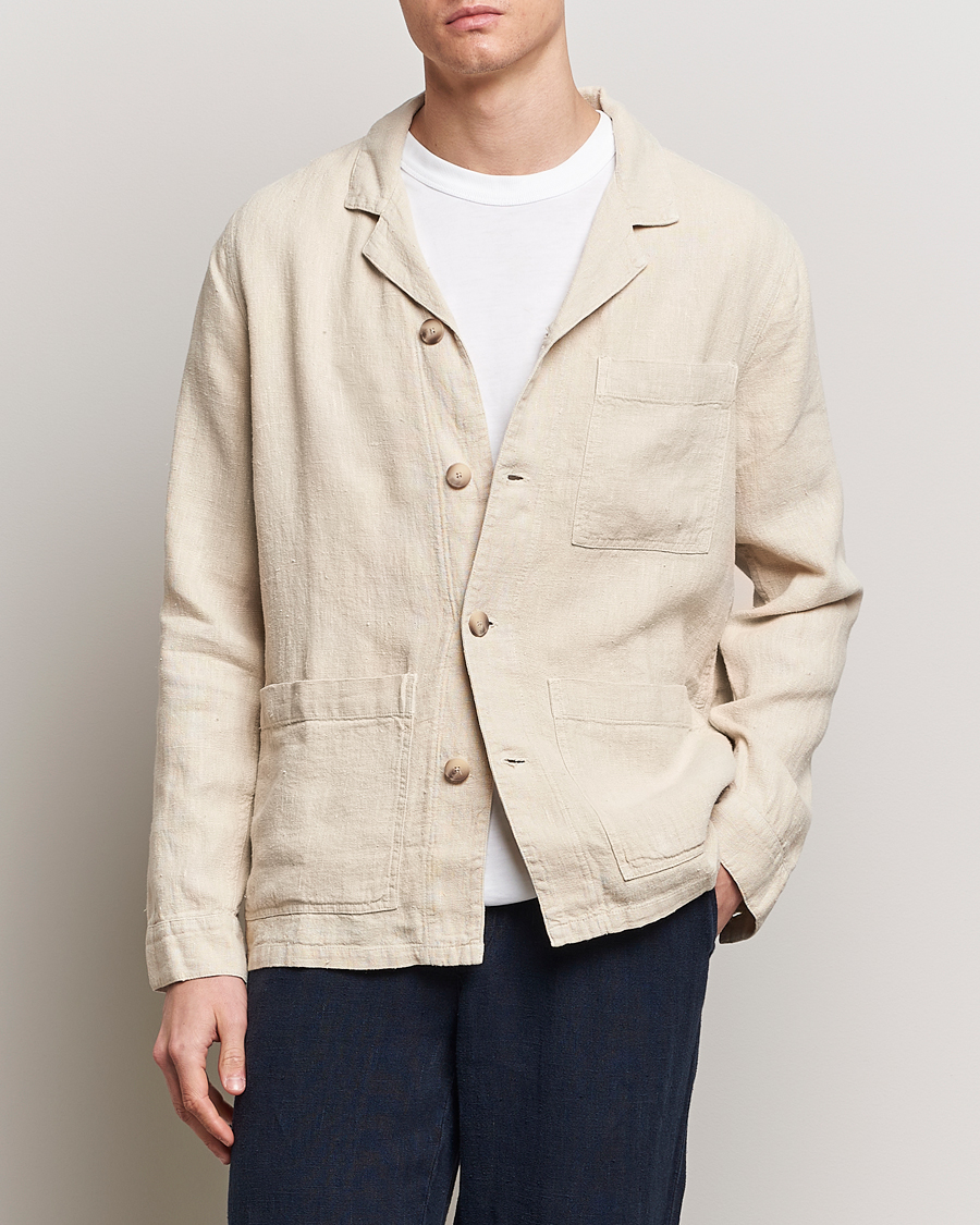 Heren | Lentejassen | A Day's March | Bangher Linen Overshirt Oyster